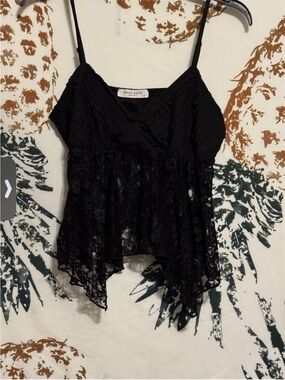 Good Days Project Black Lace Spaghetti Strap Peplum Top Size XL